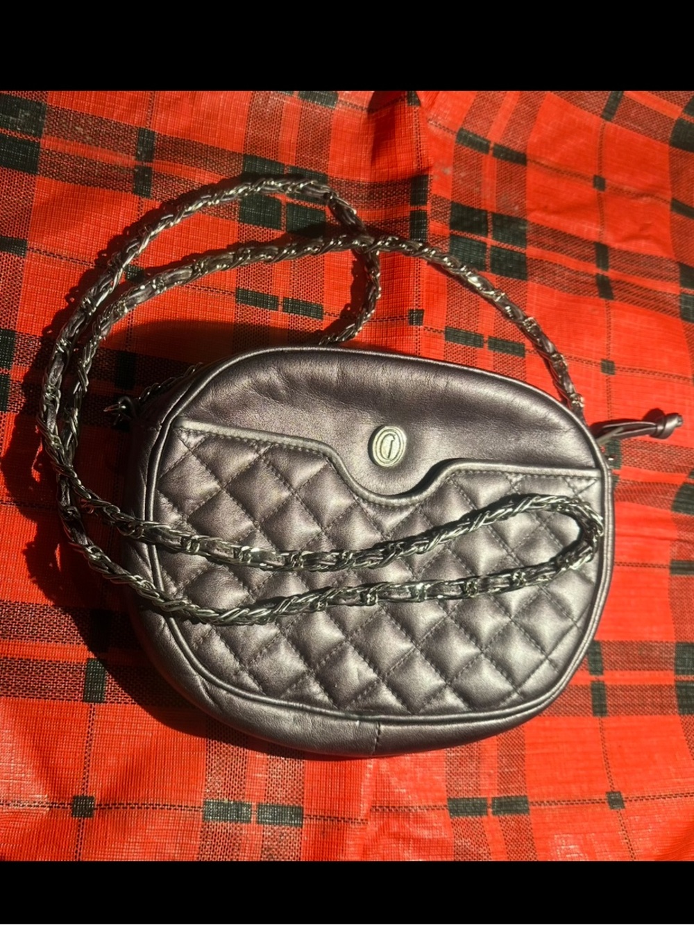 Vintage GANSON Chrome Quilted Leather Mini Crossbody Shoulder Bag